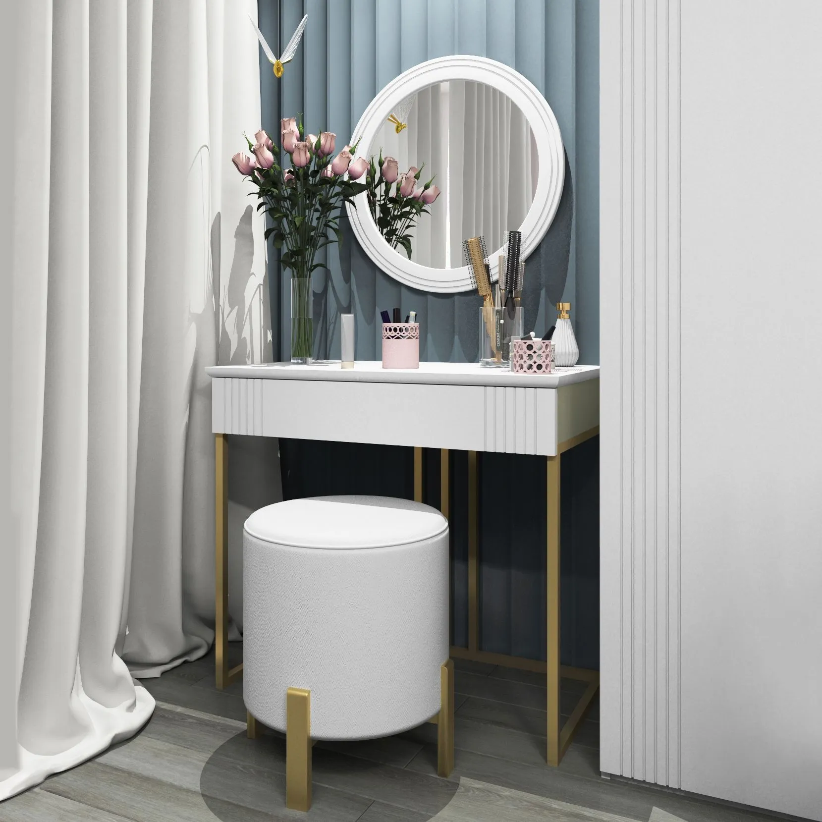 Туалетный столик «Золотой Мишель Белый» с зеркалом