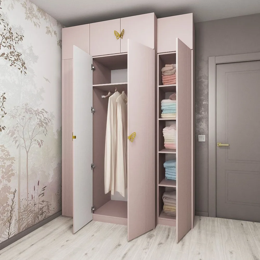 Шкафы высокие розовые «Мишель» с антресолями 2