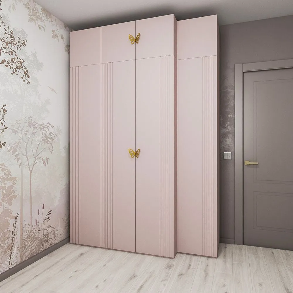 Шкафы высокие розовые «Мишель» с антресолями 1