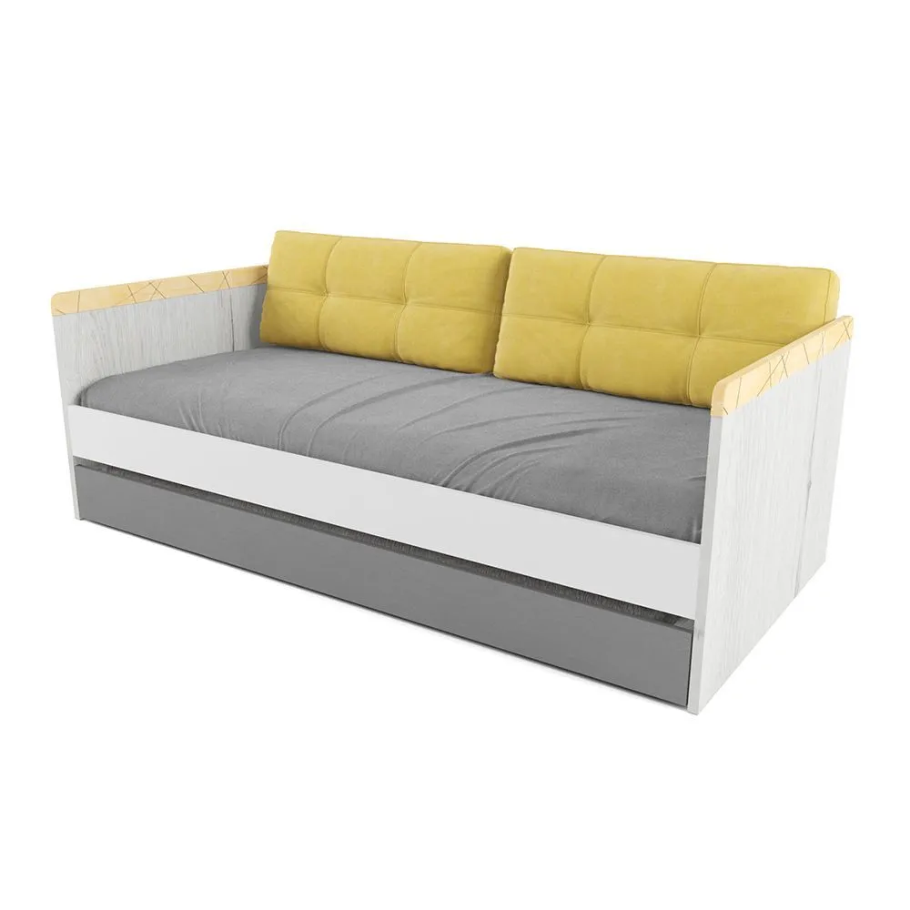 Кровать большая с текстилем «НьюТон Грэй»  Серый + Мимоза