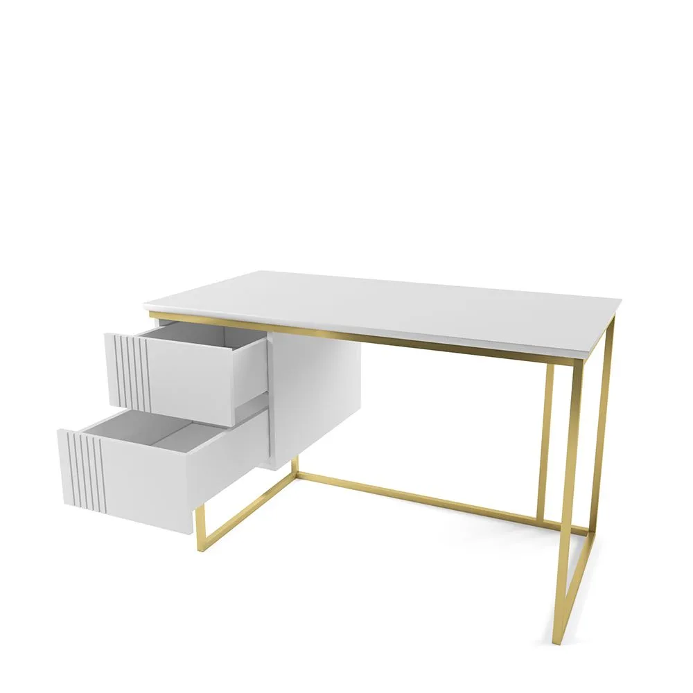 Стол с тумбой Мишель Белый Золото 2