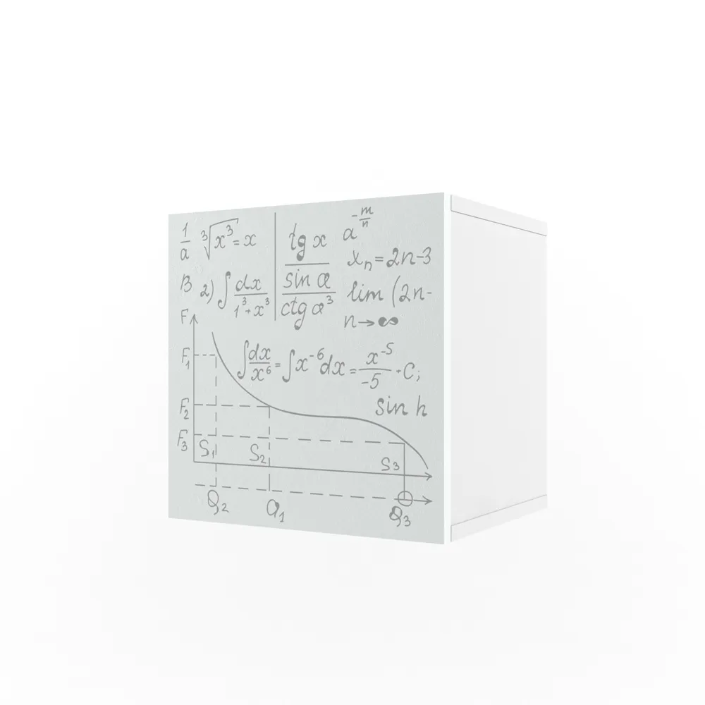 Полка куб с фасадом белая печать «Формулы»