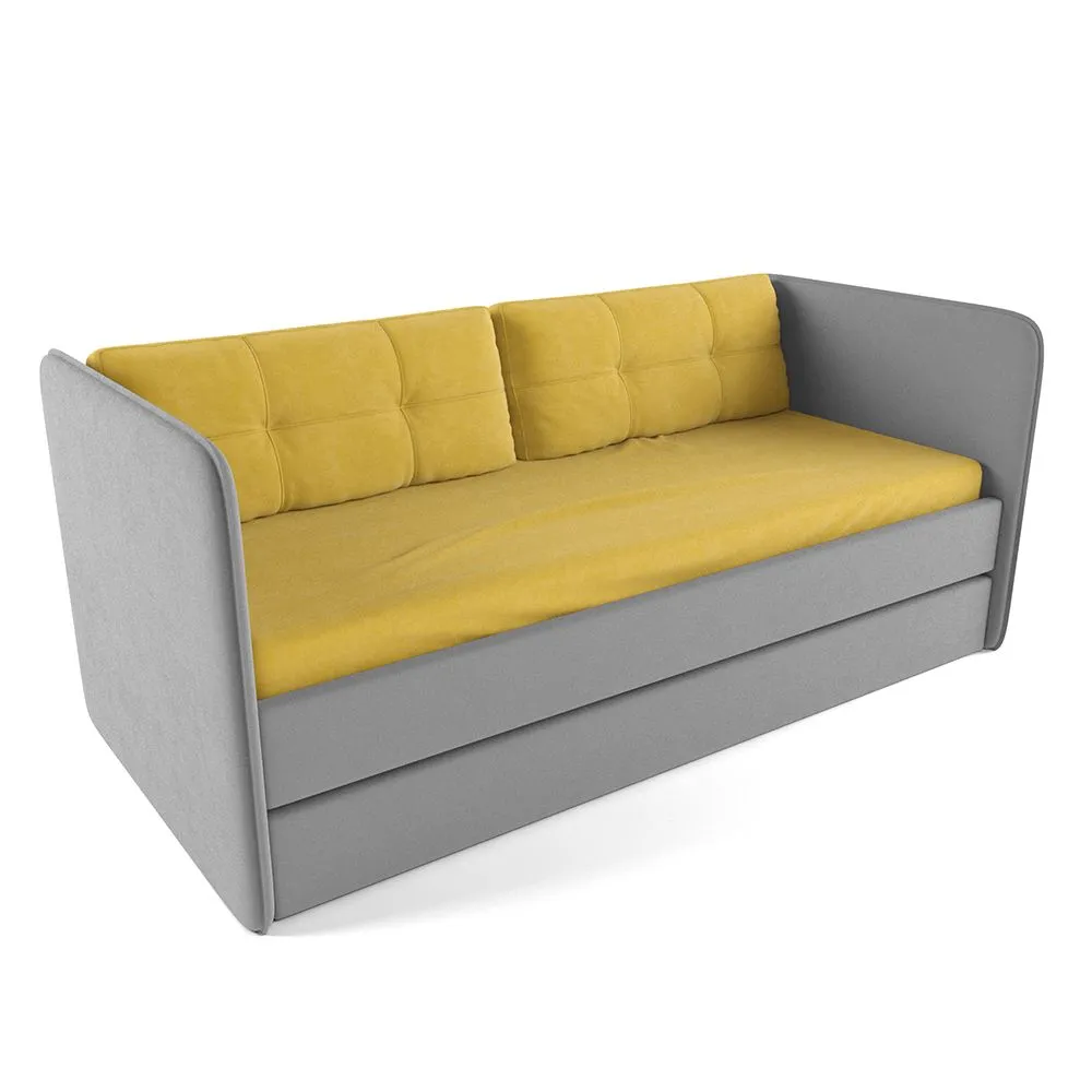 Мягкая кровать «Айрис» Серая с текстилем Мимоза 