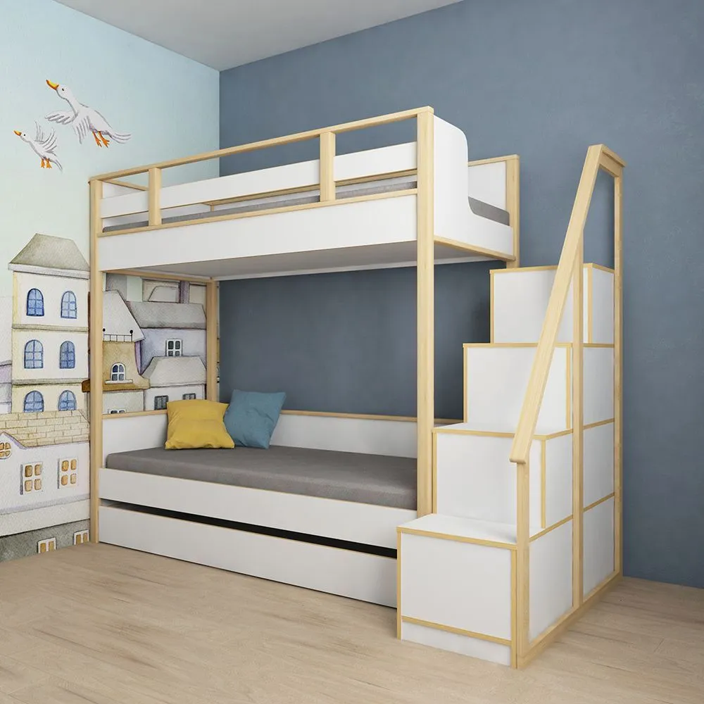 «Робин Лайт» Кровать 2х-ярусная универсальная со ступенями, ящиком и ограждением