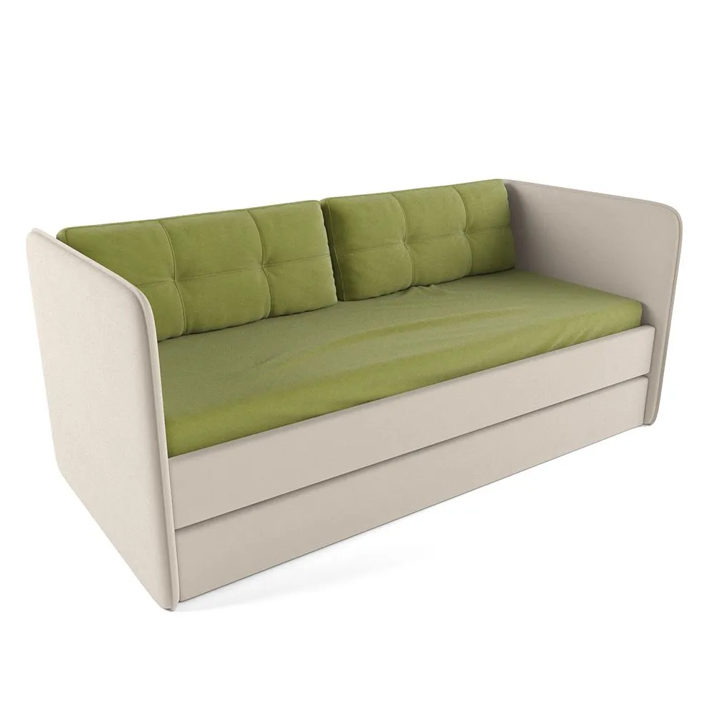 Мягкая кровать «Айрис» Бежевая с текстилем Бежевый + Олива  1