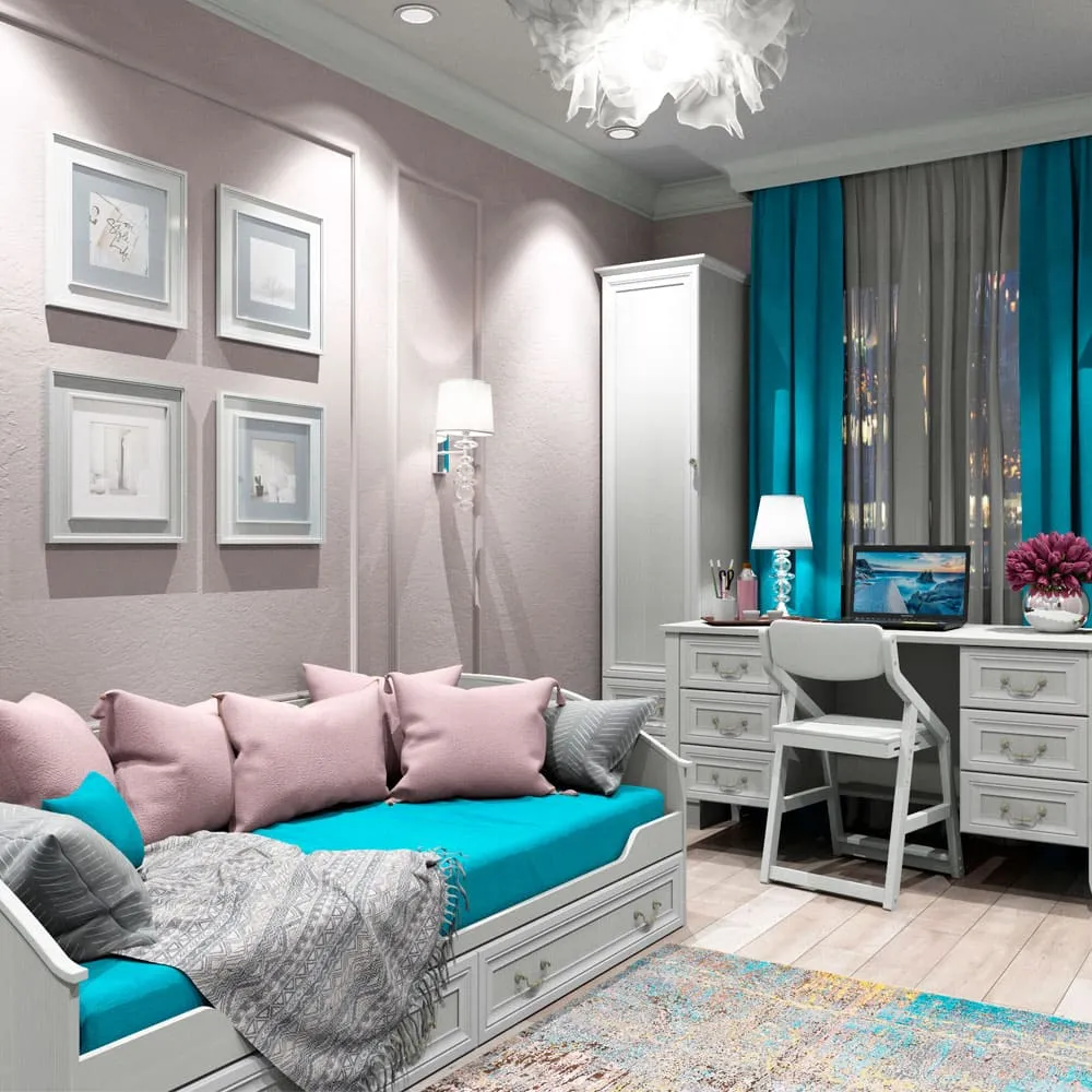 Набор «Пудровая Классика» с кроватью и столом у окна