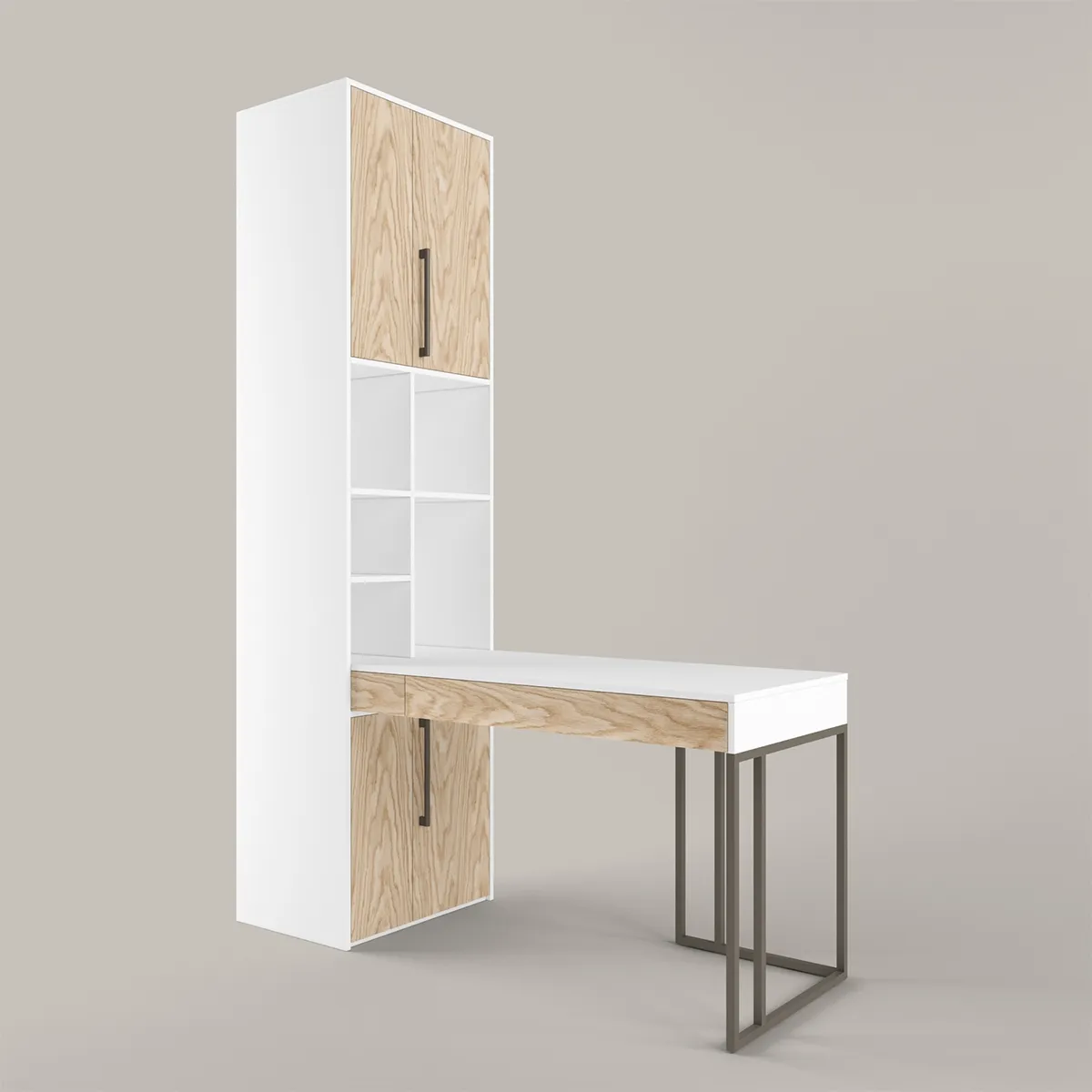 Стол со стеллажом угловой Тури Белый Графит