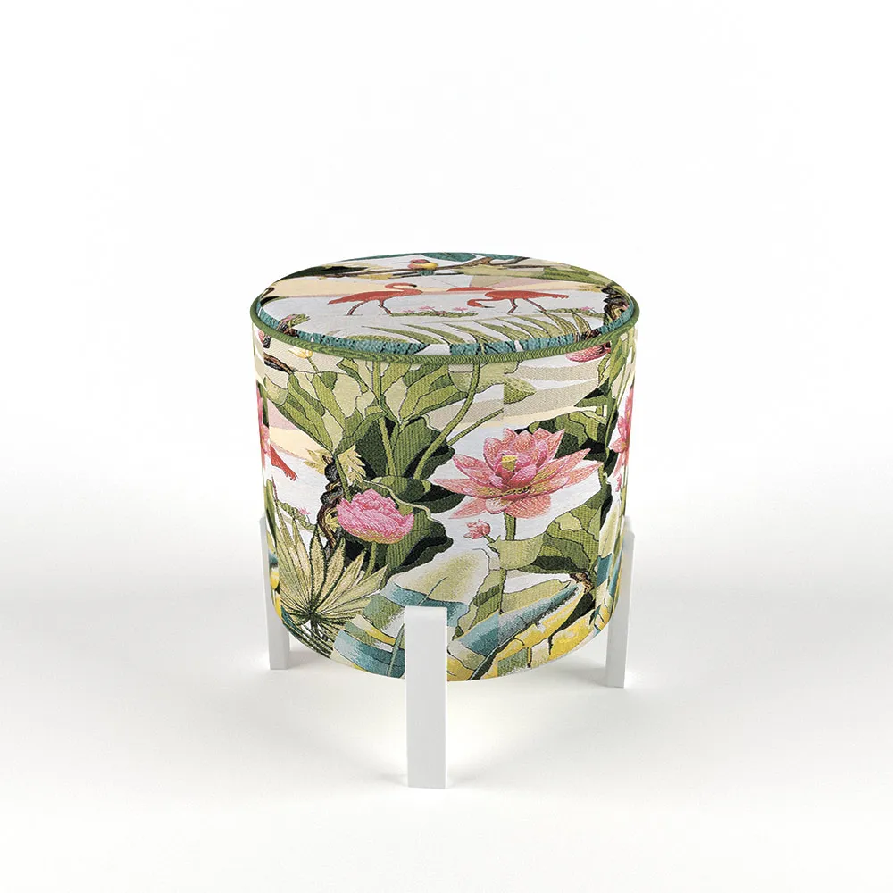 Пуф гобелен «фламинго», ножки белые