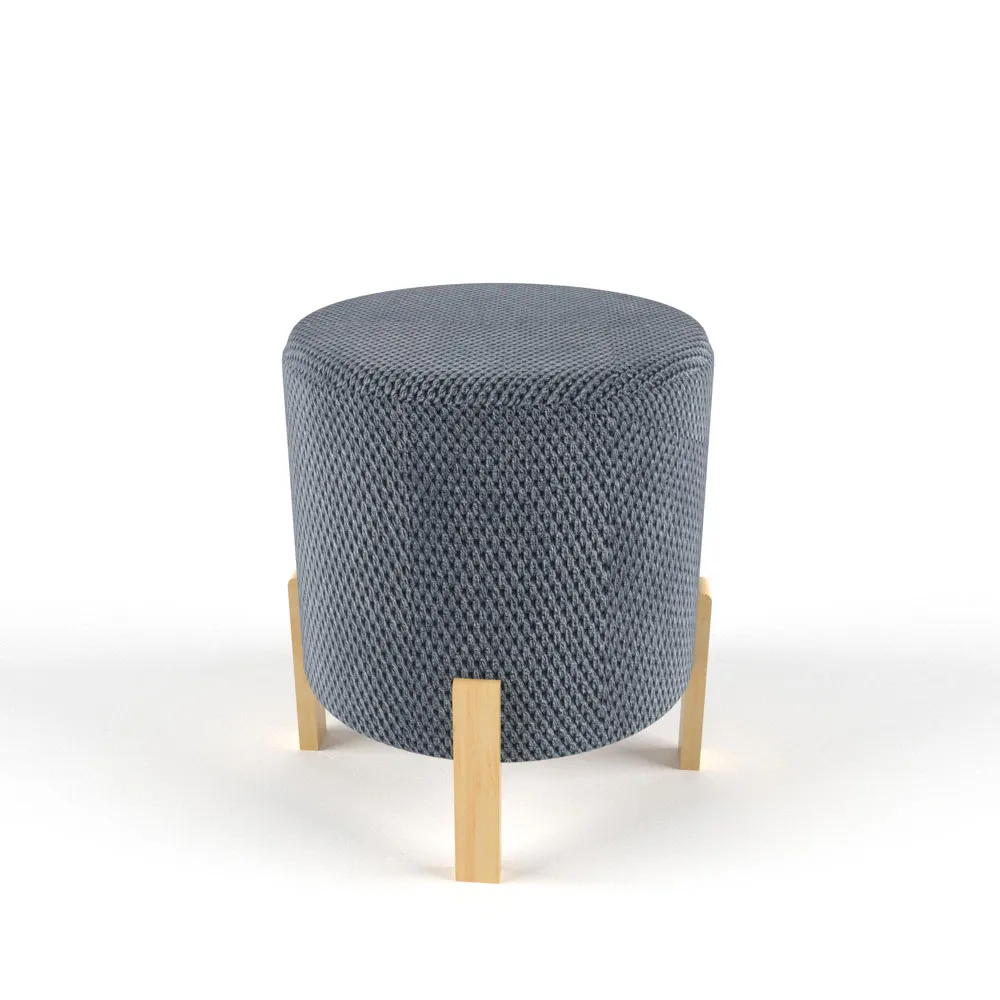 Пуф велюр темно-серый, ножки береза