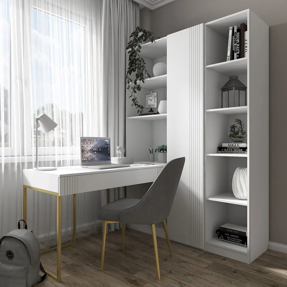 img-Стол со стеллажом Мишель Белый Золото 4