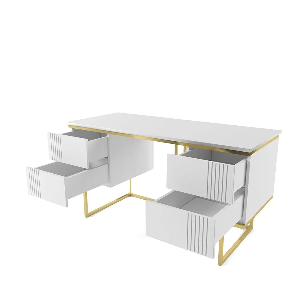 Стол 2-х тумбовый Мишель Белый Золото 2