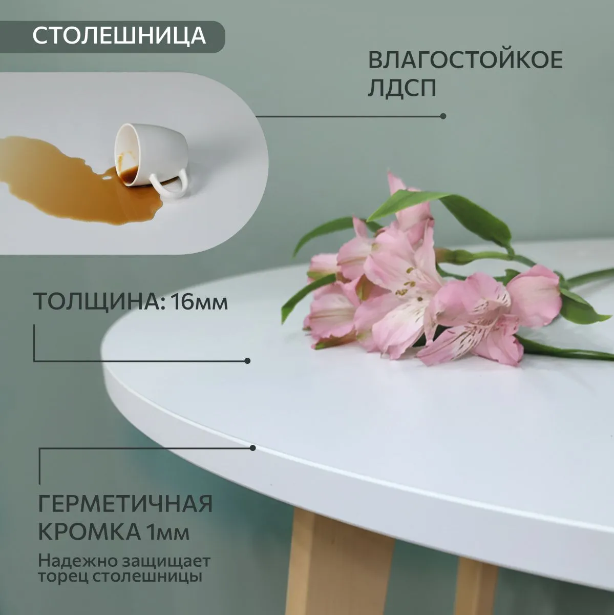 Стол кухонный круглый Белый/дерево 3