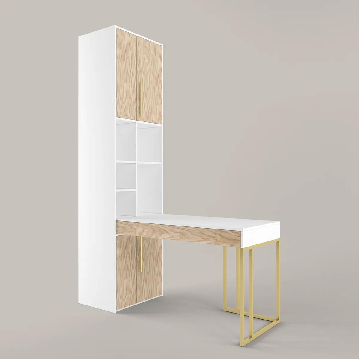 Стол со стеллажом угловой Тури Белый