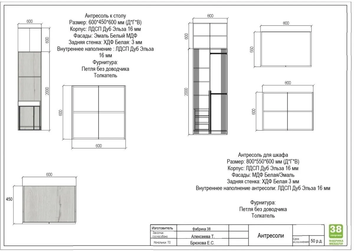 антресоль для шкафа Дуб Эльза/МДФ Белый 800*550*600 мм