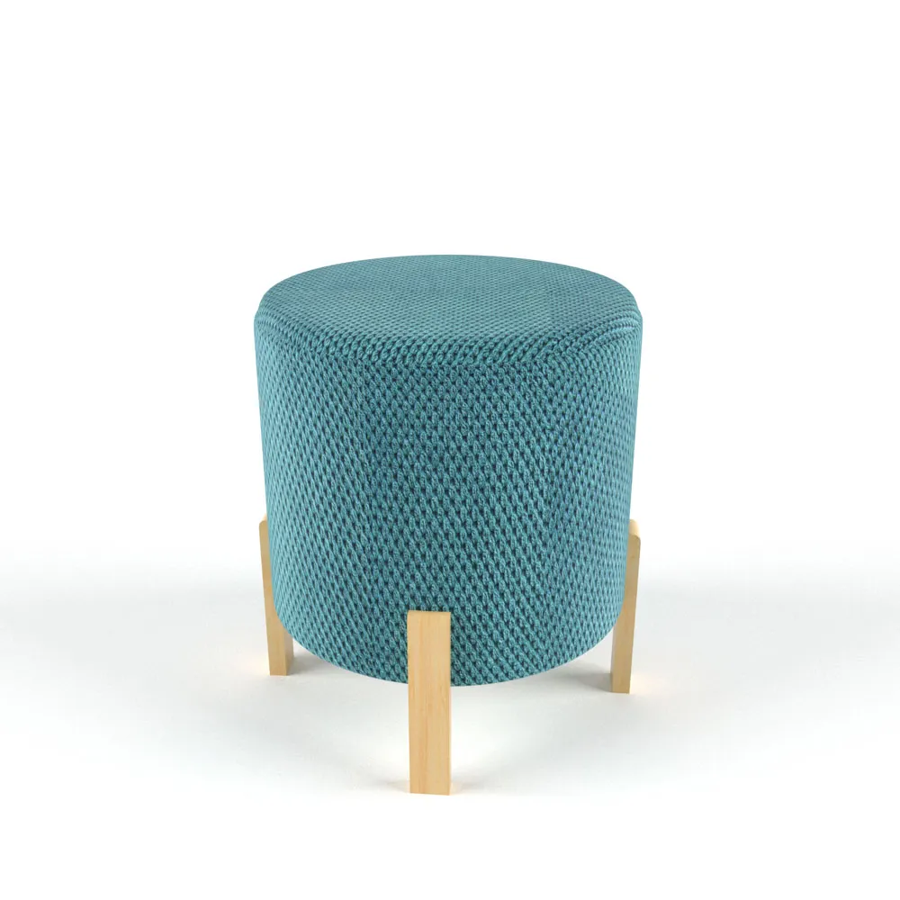 Пуф велюр голубой, ножки береза