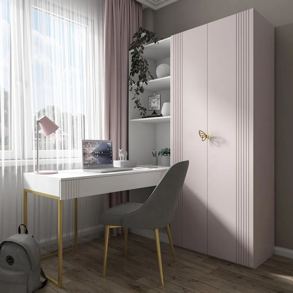 img-Стол со стеллажом Мишель Белый Золото 3