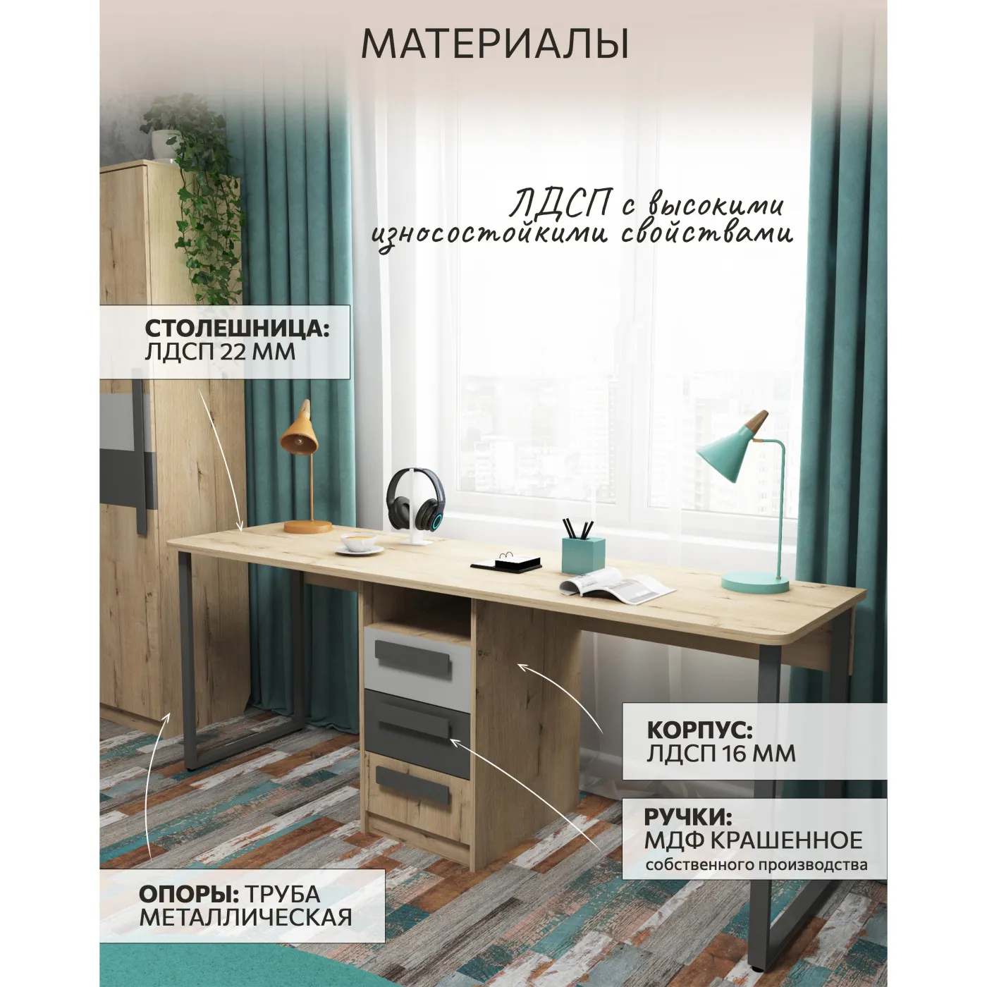 Рабочая зона «Лофт» для двоих детей 5