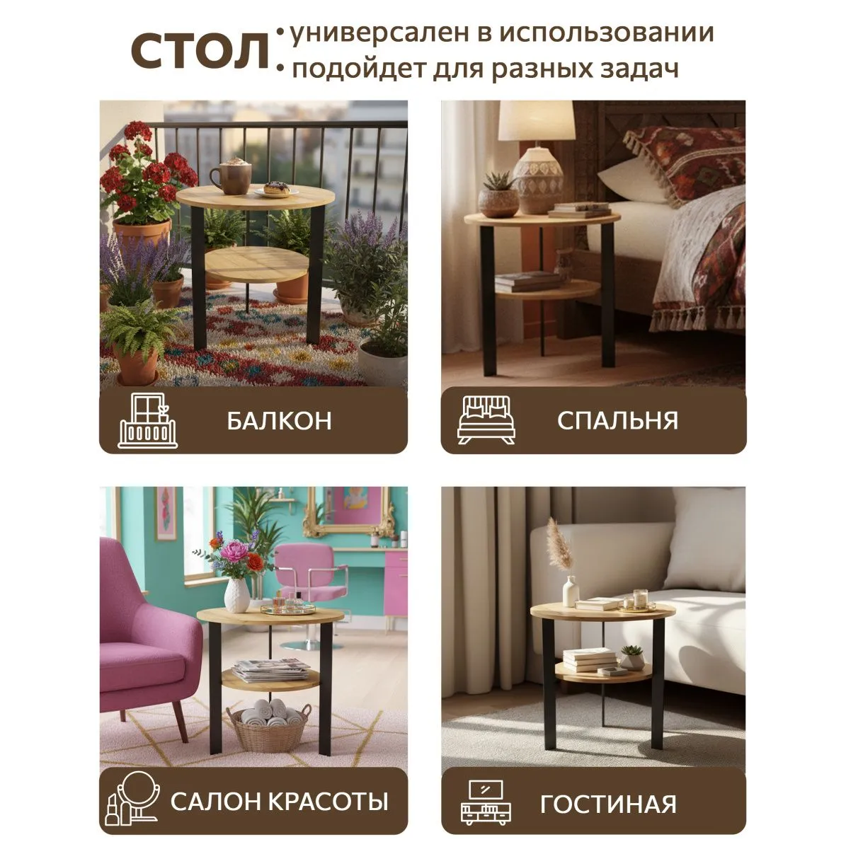 Стол кофейный Латте Дуб/Черный 2