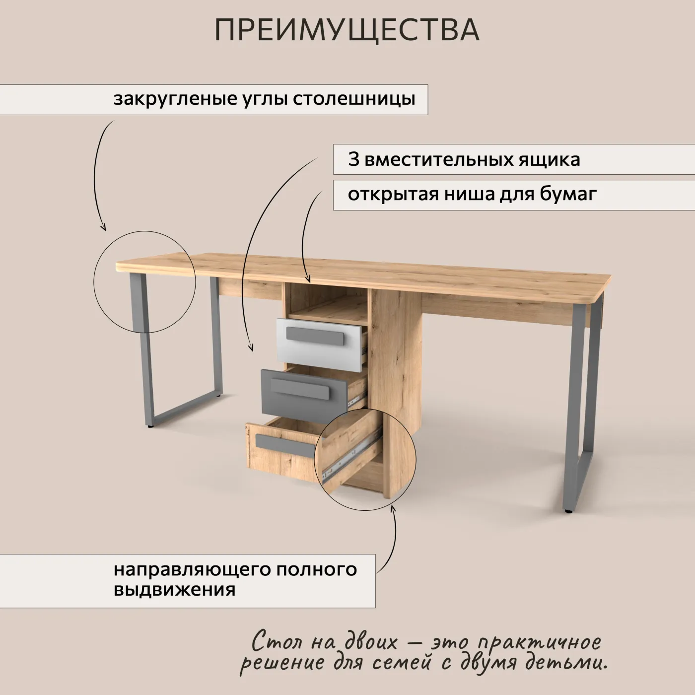Рабочая зона «Лофт» для двоих детей 4