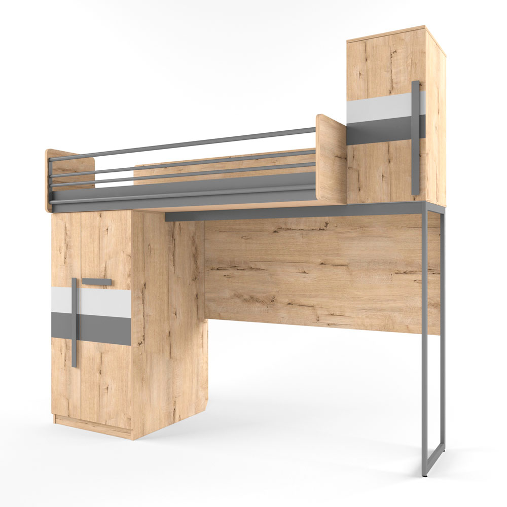 Кровать-чердак «Лофт» со столом и открытым стеллажом