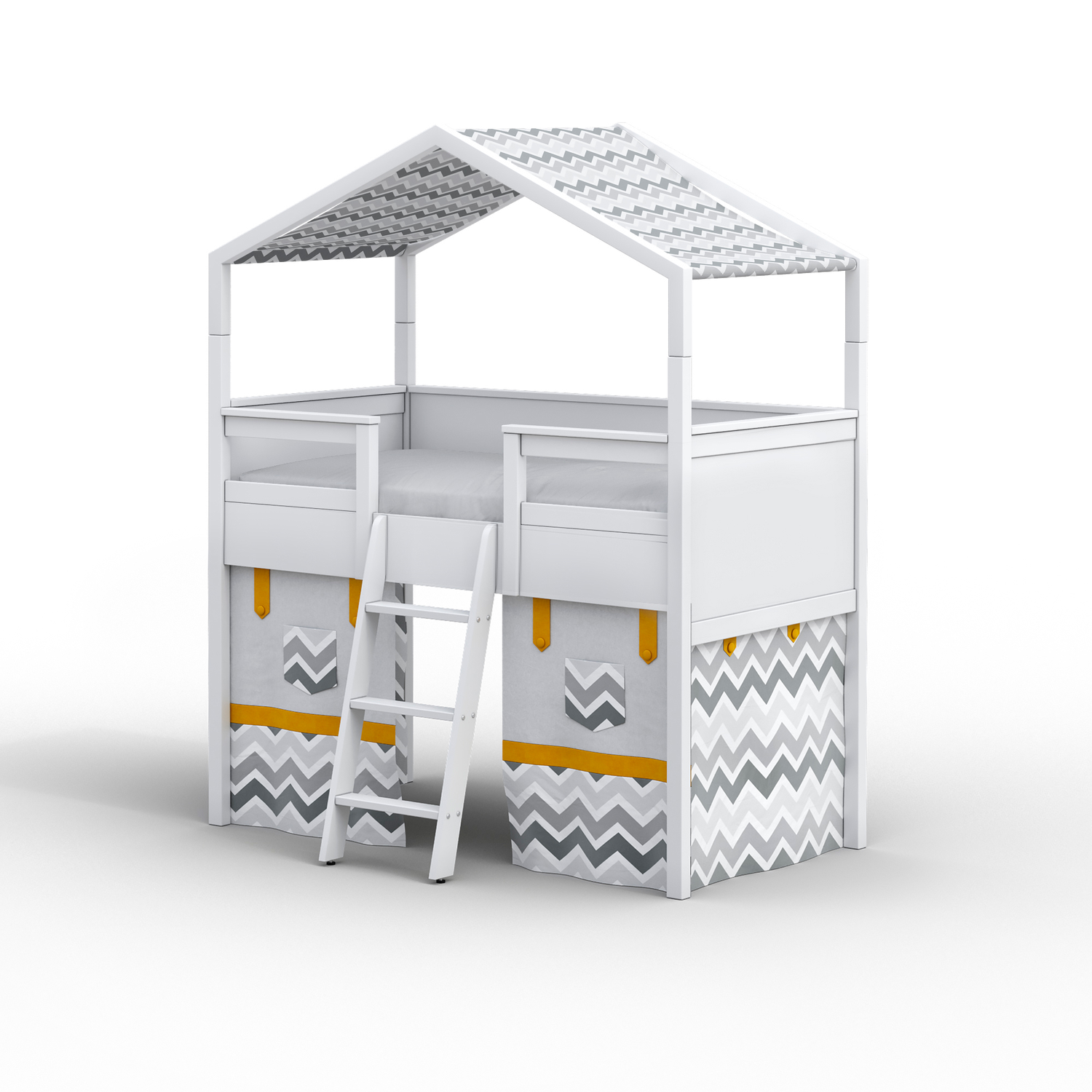 Кровать-чердак домик мини «Литл Форест» с текстилем ЗигЗаг