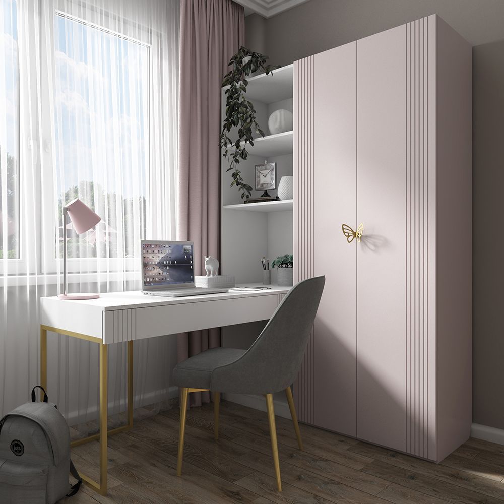 img-Стол со стеллажом Мишель Белый Золото 3