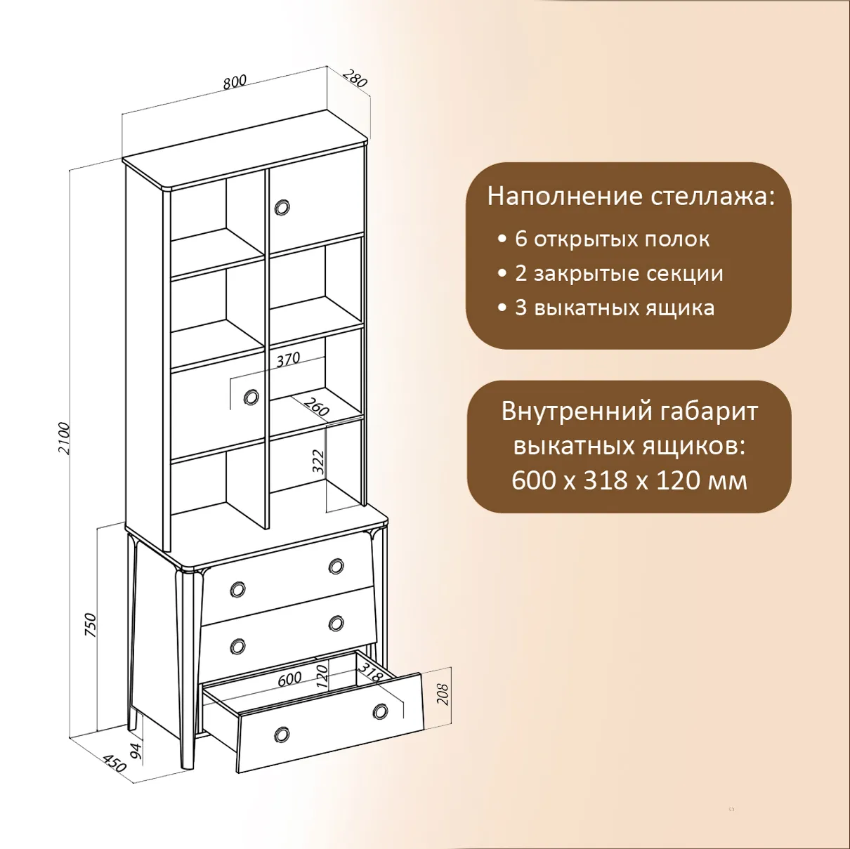 Стеллаж широкий «Тэль» 6