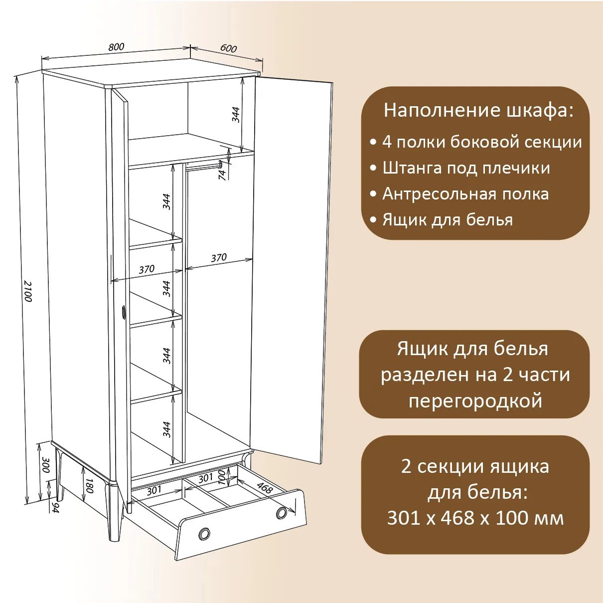 Шкаф 2-х створчатый «Тэль» 5